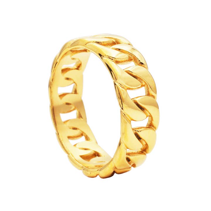 Bague à maillons cubains en acier inoxydable plaqué or pour homme pour la vente par Blackjack Mens Jewelry