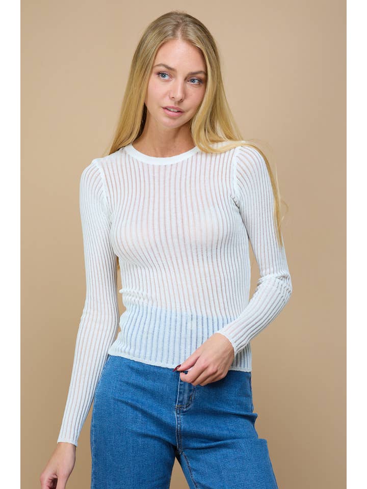 ANWND - Wholesale Knit Top - Women's - 8774 -SEMI SHEER RIB KNIT LONG SLEEVE TOP