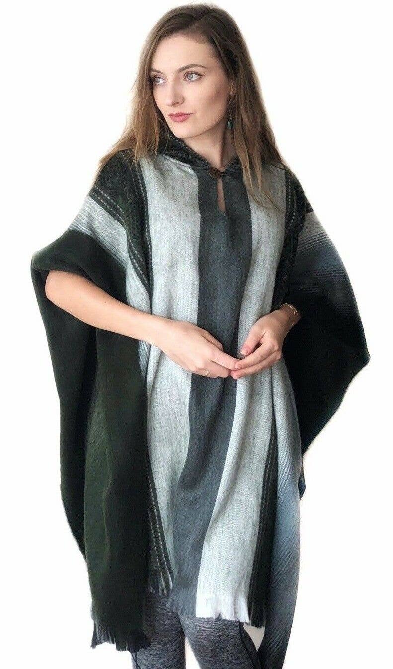 ECUALAMA – wholesale Poncho – Women's – Dark Green Baby Alpaca Wool Cape Poncho Wrap Shawl Coat4