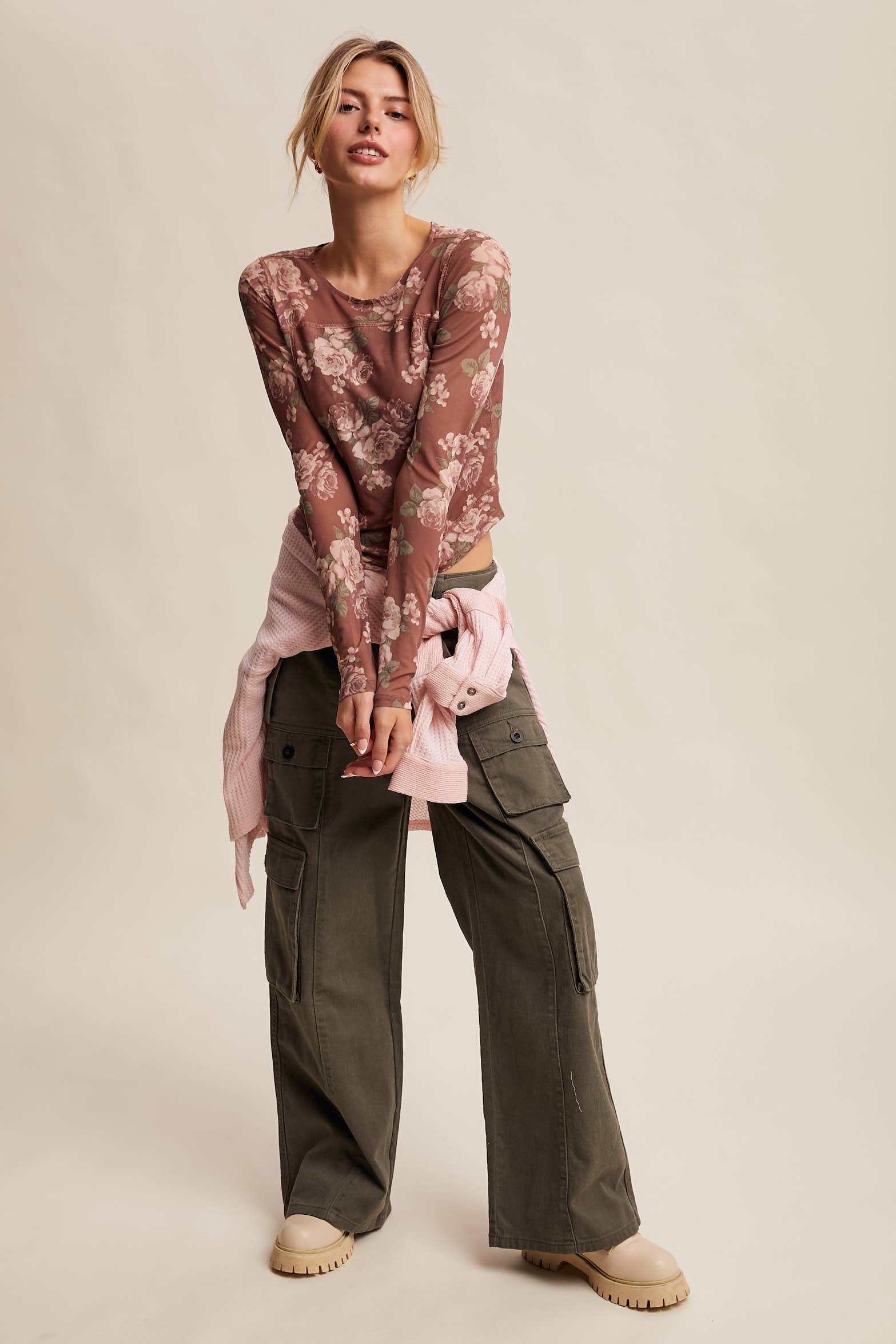 Listicle - Wholesale T-Shirt - Women's - Floral Mesh Long Sleeve Layering Top33