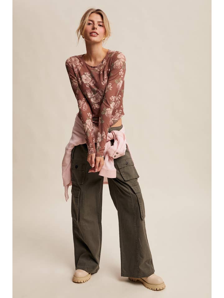 Listicle - Wholesale T-Shirt - Women's - Floral Mesh Long Sleeve Layering Top33