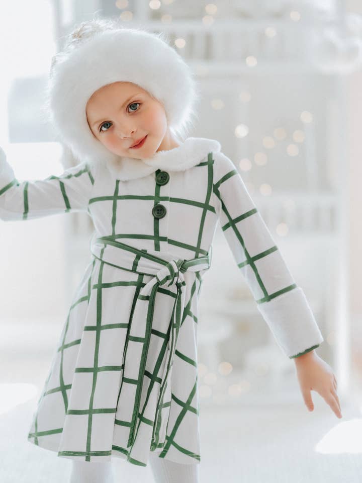 Only Little Once - Wholesale Dress – Kids - The Window pane Plaid Holiday Dancer Dress in Garland Green2
