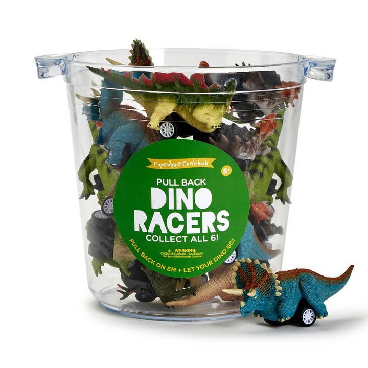 30 Pc Pull Back Dinosaur Unit with Bucket Display for wholesale by Cupcakes & Cartwheels by Two's Company