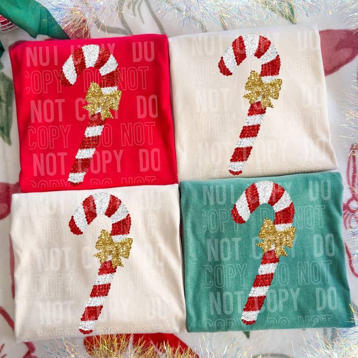 Candy Cane Faux Sequin DTF Print voor wholesale door 6:19 Creative