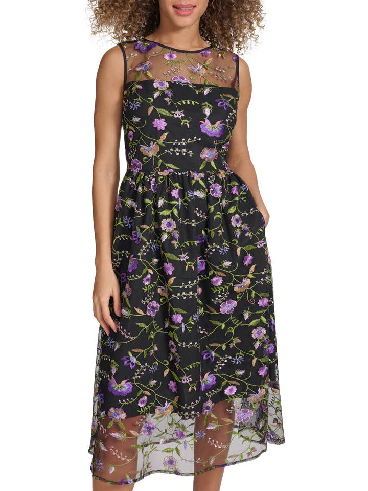 Kensie- Vestido Midi de Malha Bordado por atacado de Kensie & Siena