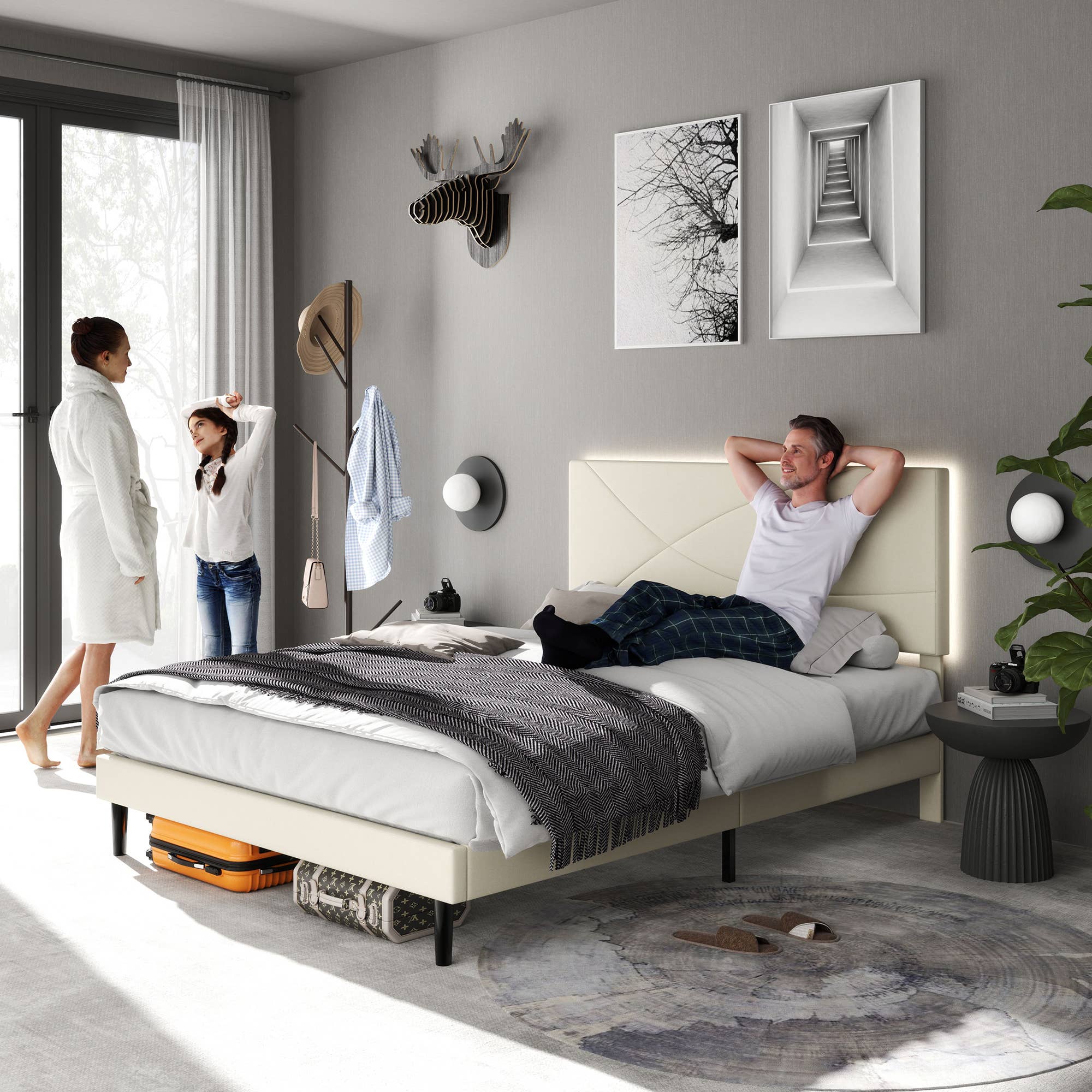 39F Inc. - Wholesale Bed - Queen Size Bed Frame with USB port & LED Headboard–Grey6