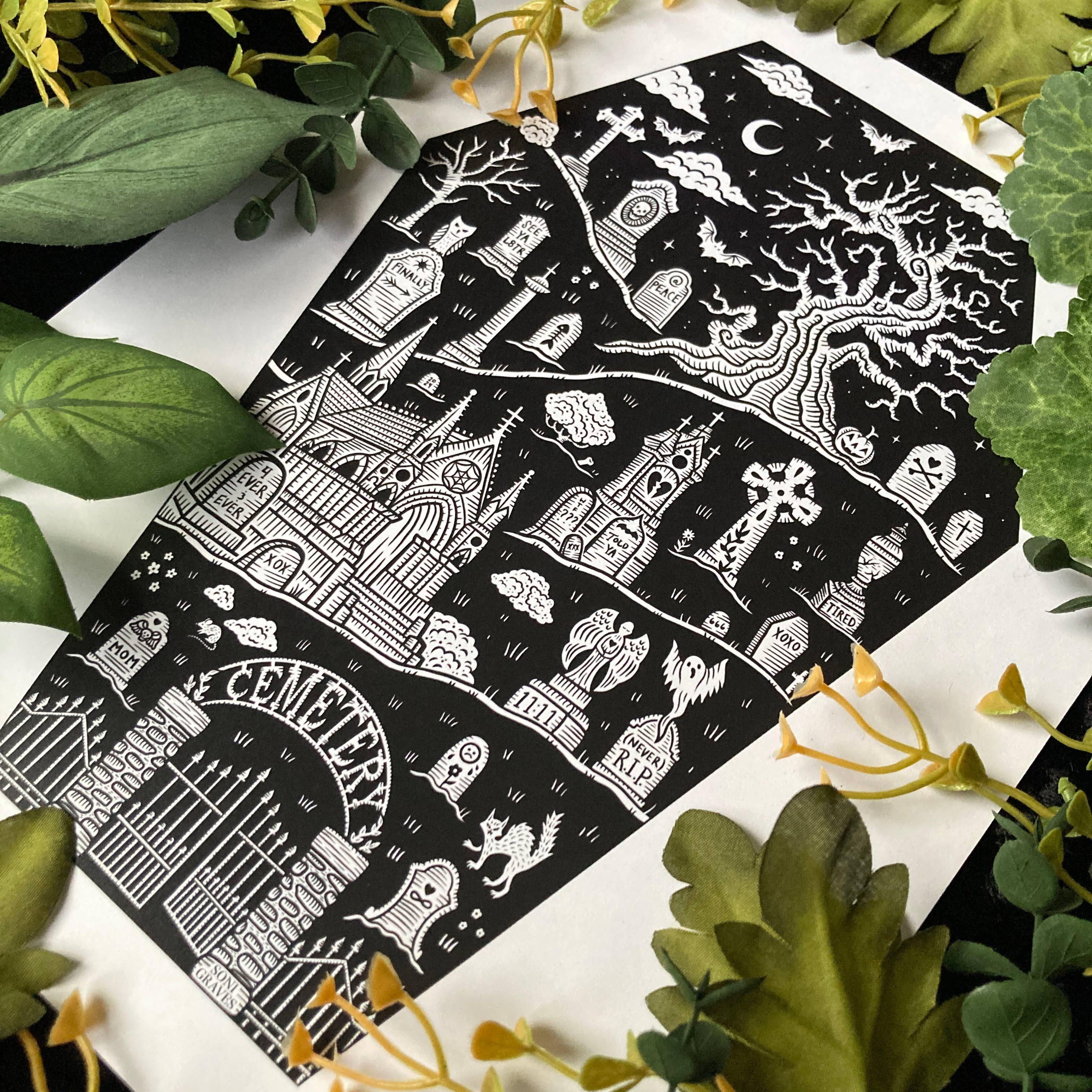 Soni Graves Artistry - Wholesale Art Print - Cemetery in Coffin, Letter Size, Spooky Whimsical Death3
