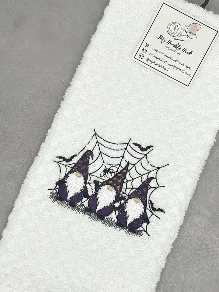 Halloween Witch Gnome Trio Kitchen Towel for wholesale by My Humble Hook
