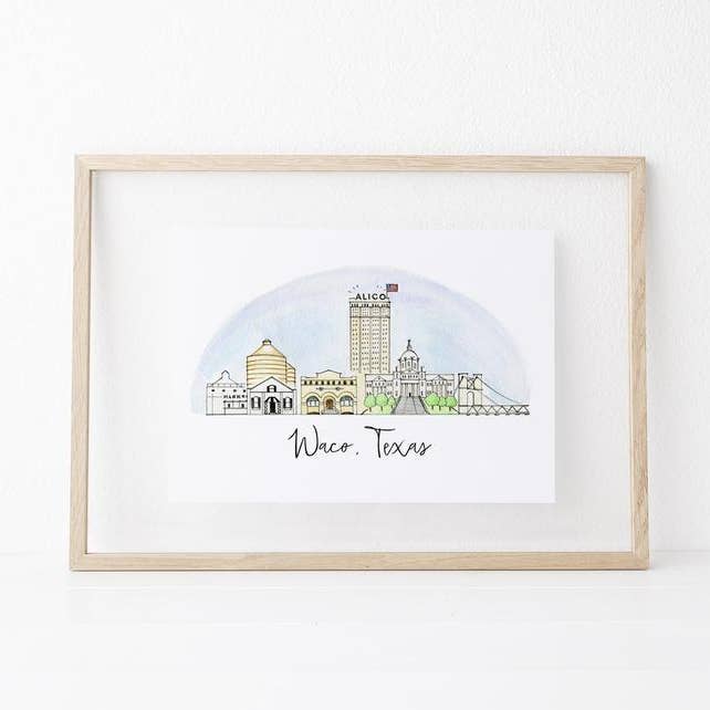Waco, Texas Skyline Art Print for wholesale by Natty Michelle Paperie