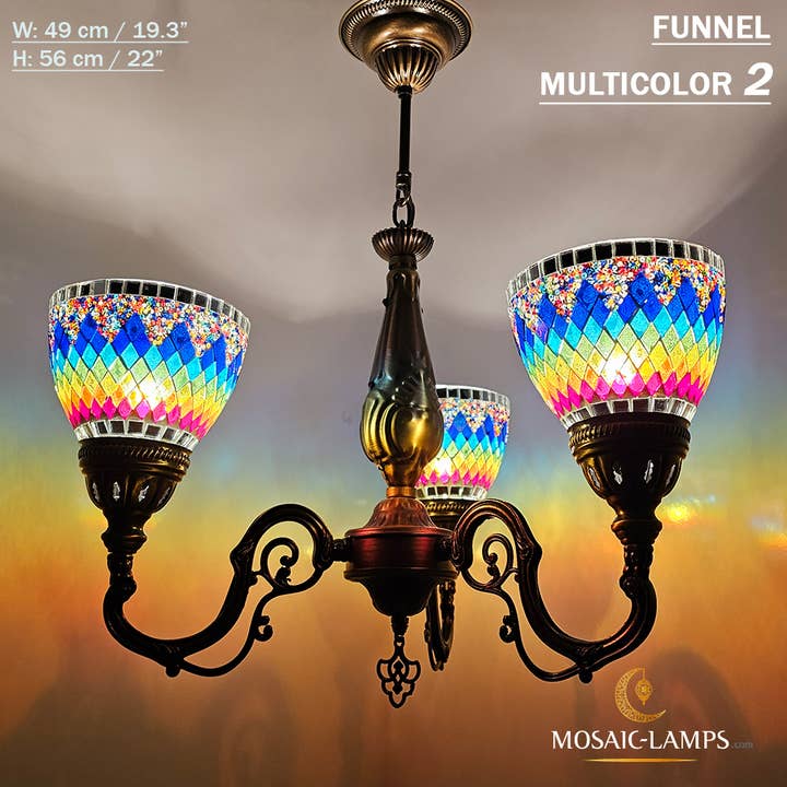 Mosaic Lamps – Candeeiro/lâmpada suspensa por atacado – Mosaico 3 Globo Feito à Mão Turco Marroquino Árabe Oriental Boh30