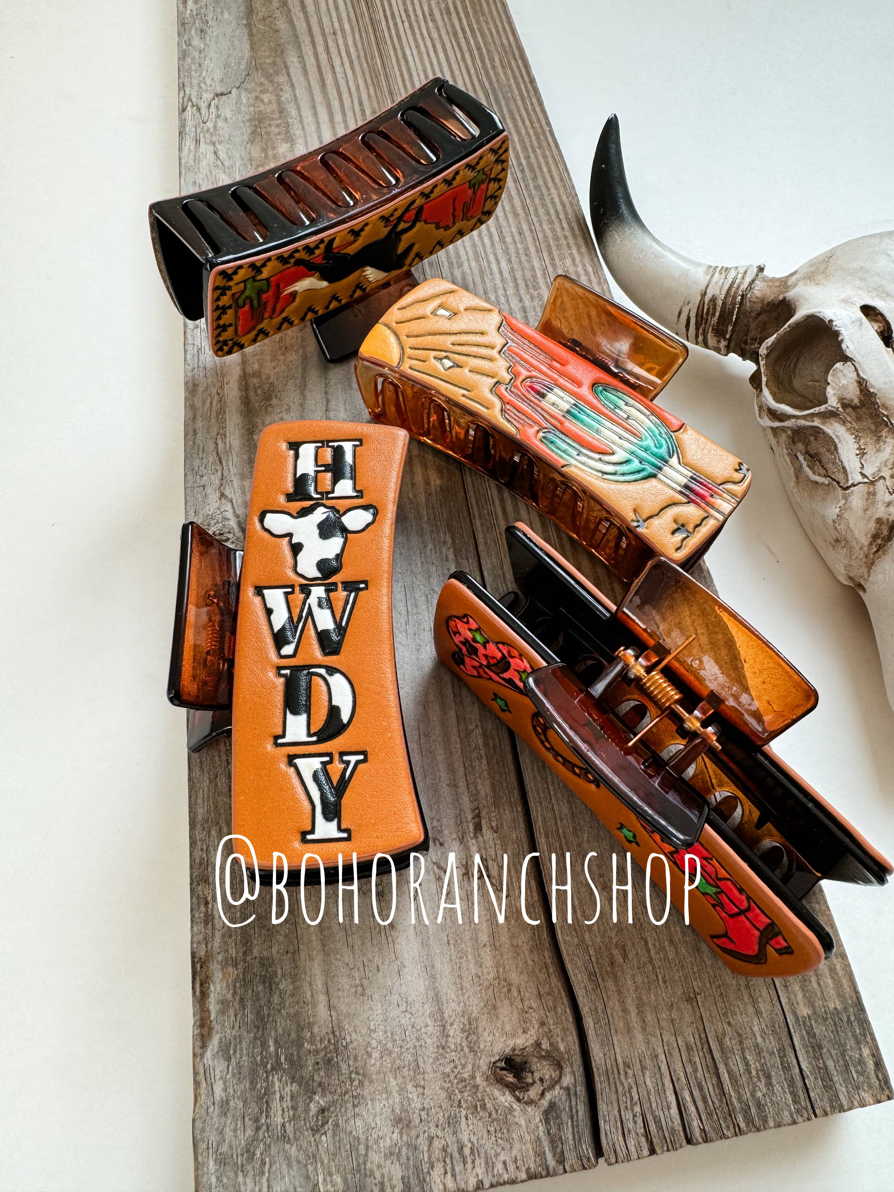 Boho Ranch Shop - Wholesale Hair Clip - Women's - Large Western Faux Embossed Leather Hair Clip Claw8