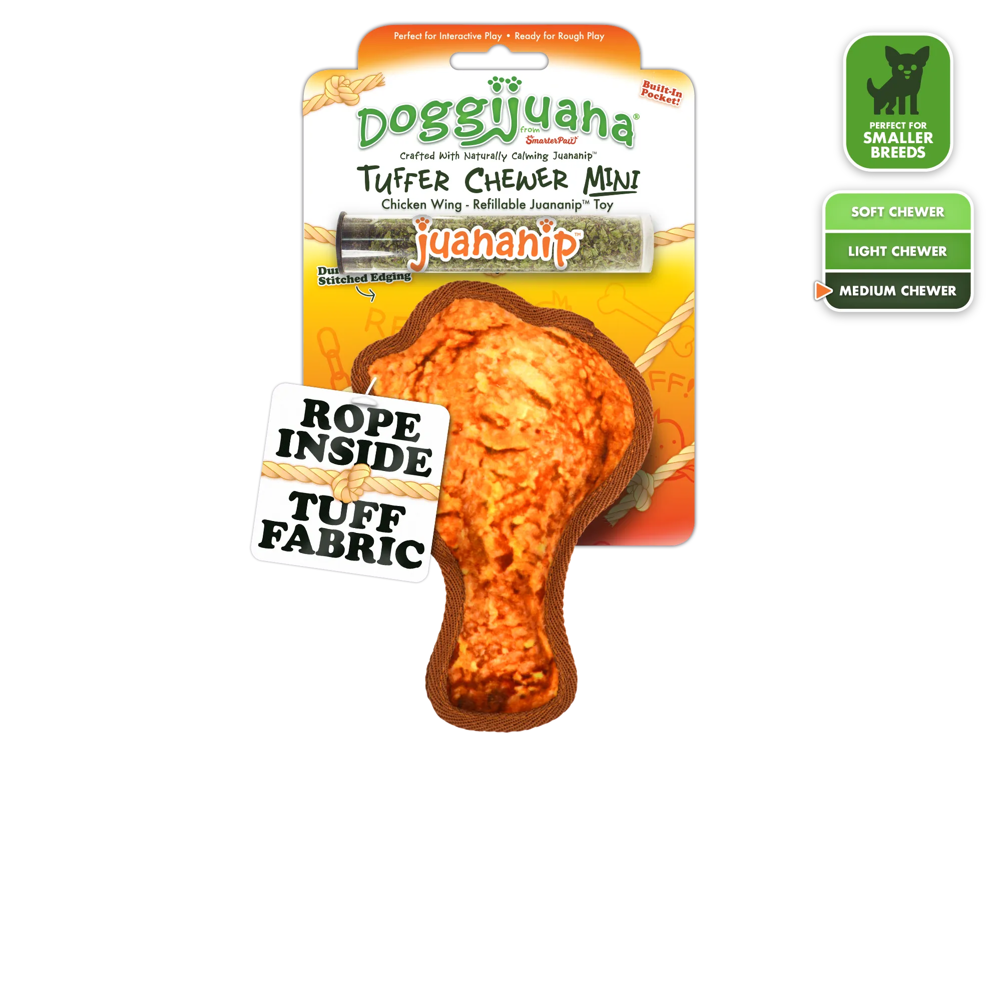SmarterPaw | Meowijuana & Doggijuana - Wholesale Pet Chew Toy - Dog - Doggijuana® Tuffer Chewer Mini Chicken Wing Dog Toy0