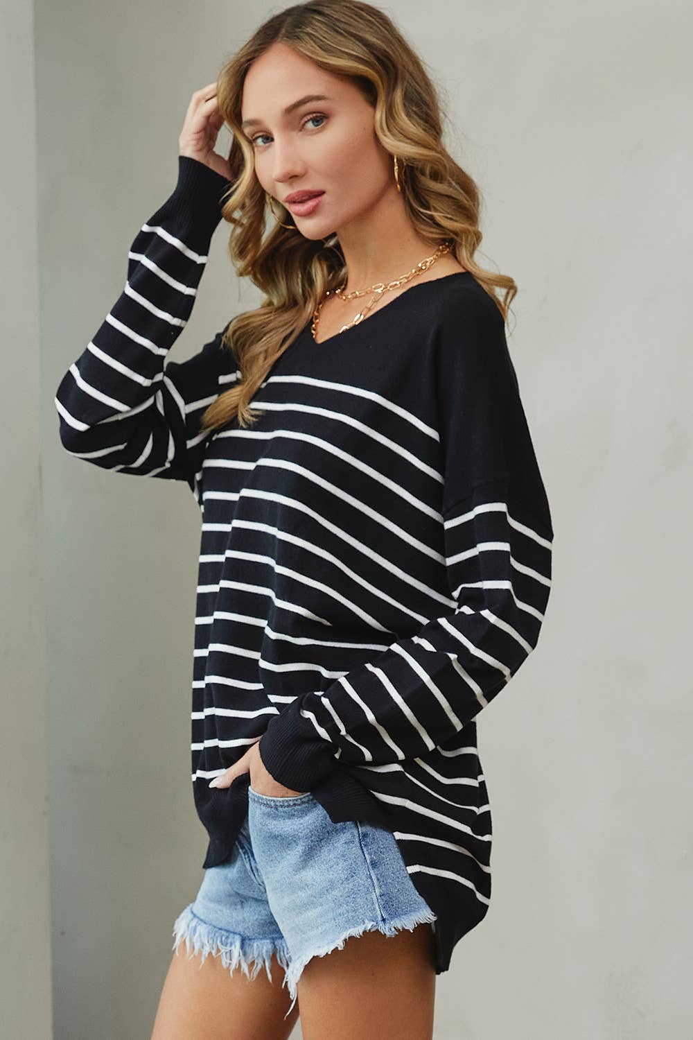 Sweet Lovely by Jen - Vente Pull en maille – femme - PULL À RAYURES SURDIMENSIONNÉ CONFORTABLE55