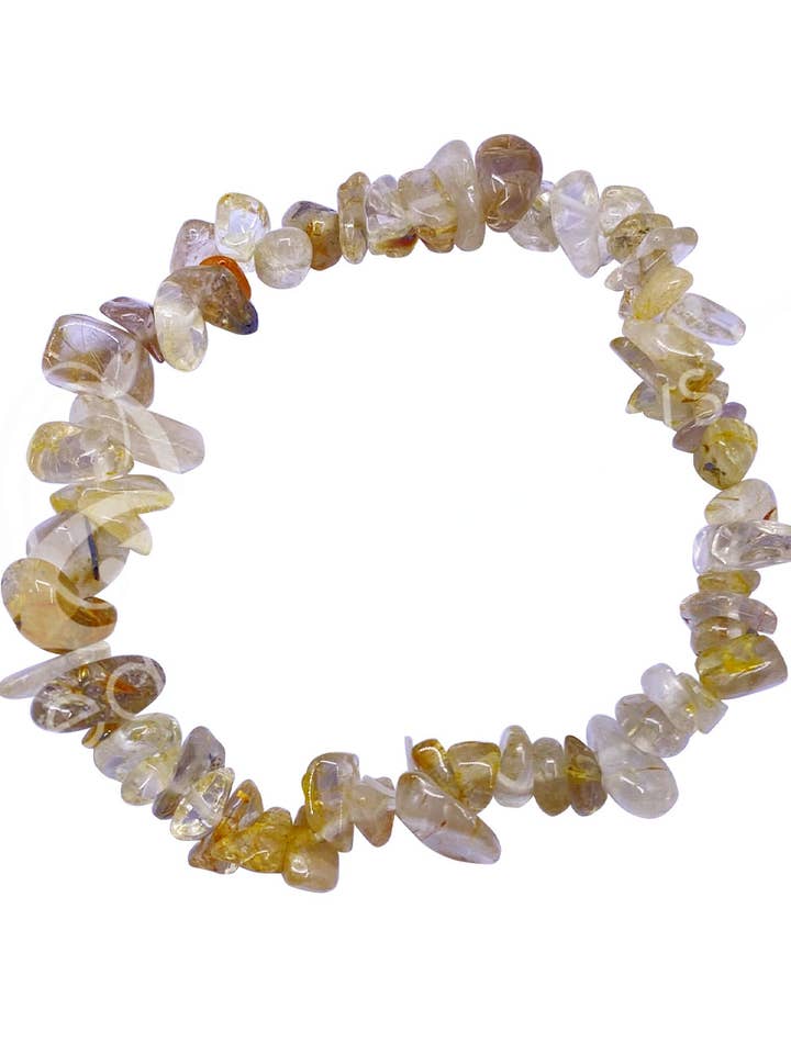 BRACELET - CHIPS RUTILATED QUARTZ (5-8 MM) 7.5" (PC) for wholesale by Oceanic Linkways Inc