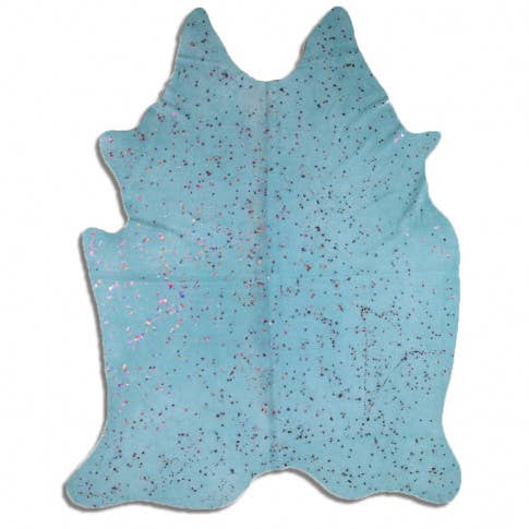 Western Linens - Wholesale Area Rug - Acid Wash Rainbow on Blue Suede Leather Hide0