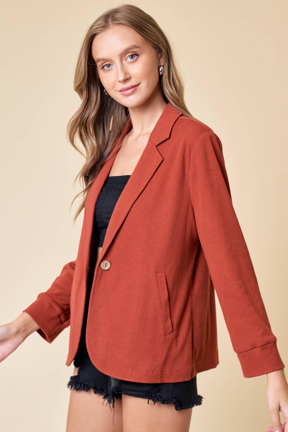 Doe and Rae - Wholesale Blazer - Women's - Placket Sleeve Knit Blazer - 10325J5