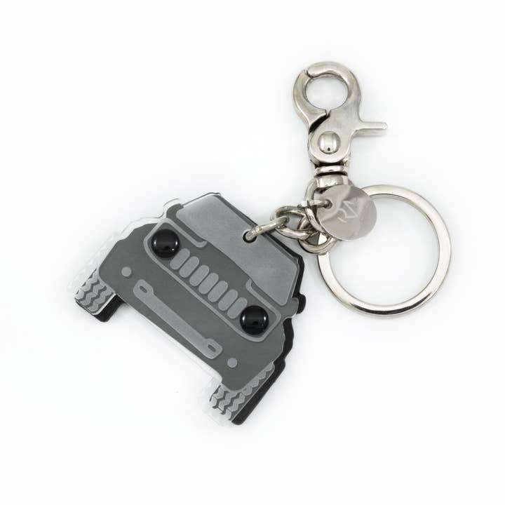 Black off-road shape leather and plexiglass keychain for wholesale by Roberto Mantellassi