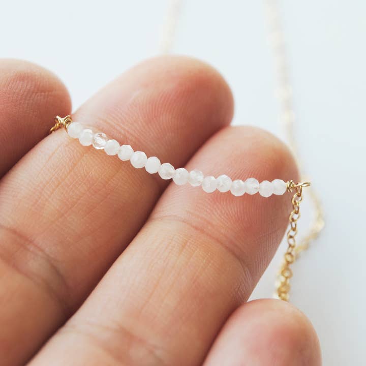 Rainbow Moonstone Beaded Bar Necklace for wholesale by Seaflowerjewelry