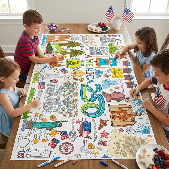 USA Patriotic America 250 Coloring Tablecloth for wholesale by Creative Crayons Workshop