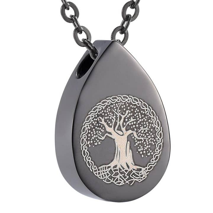 Tree of Life Teardrop Cremation Urn Necklace for wholesale by Cherished Emblems