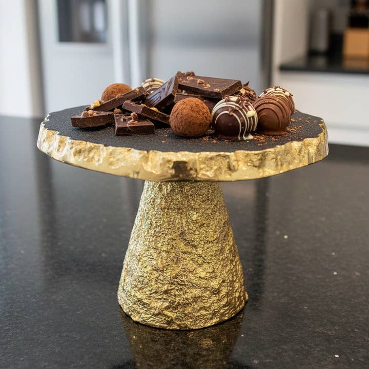 Cocoa Cake Stand – Gold & Black Enamel Rock Cake Stand for wholesale by Interio Home