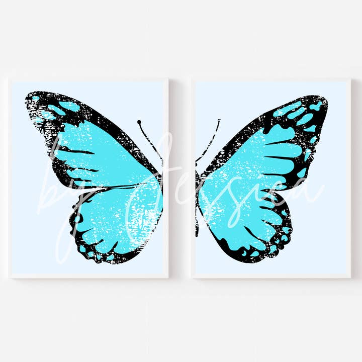 Blauer Schmetterling, zwei Teile enthalten | Retro, Preppy, Trendy für den Großhandel von Totally Posie