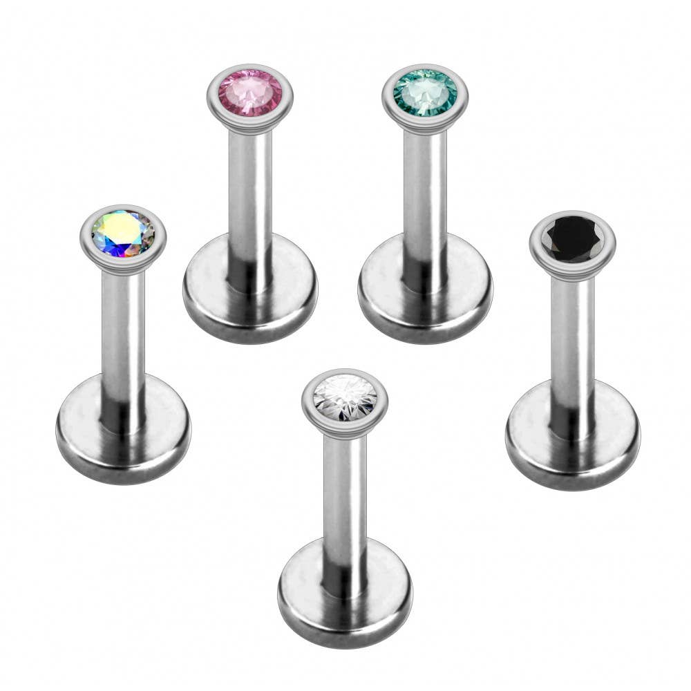 Bodytrend - Wholesale Lip Ring - INTERNALLY THREADED LABRET  STUD WITH GEM - SURGICAL  316L2