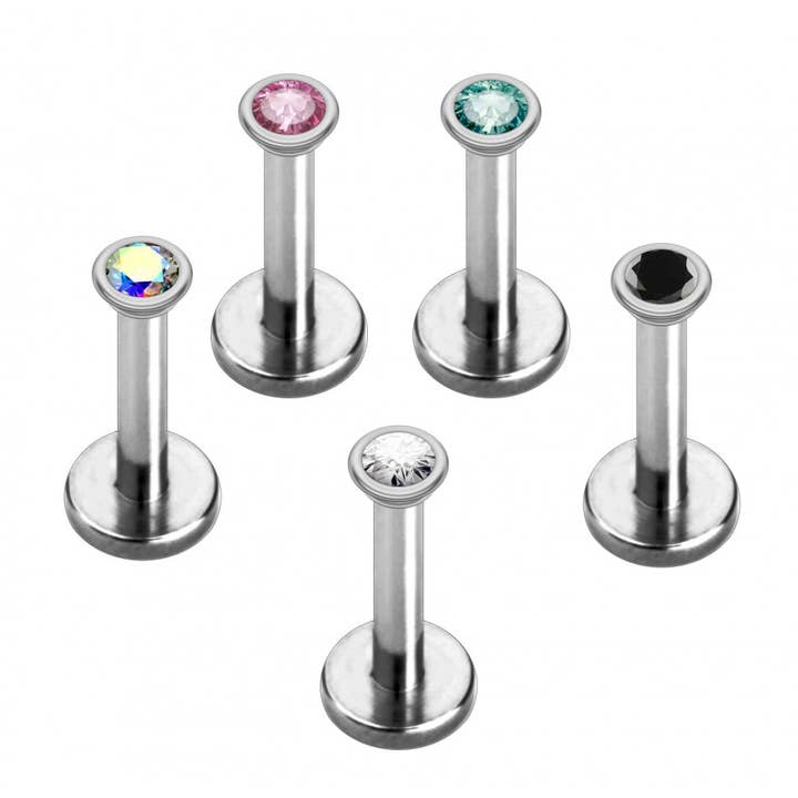 Bodytrend - Wholesale Lip Ring - INTERNALLY THREADED LABRET STUD WITH GEM - SURGICAL 316L2