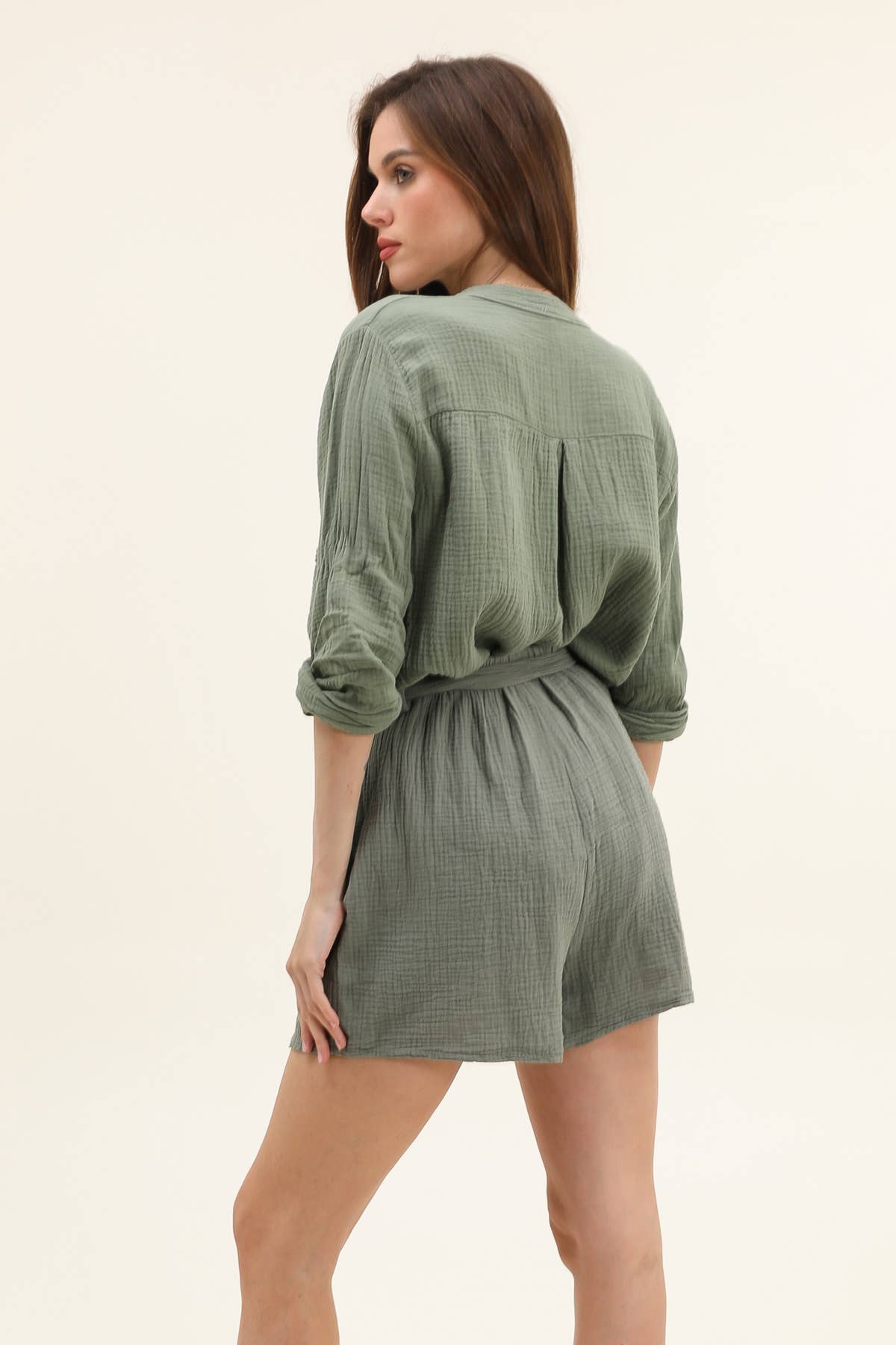 Moonsun - Vendita all'ingrosso Pantaloncini - Donna - Shorts in garza di cotone #2305 con cintura21