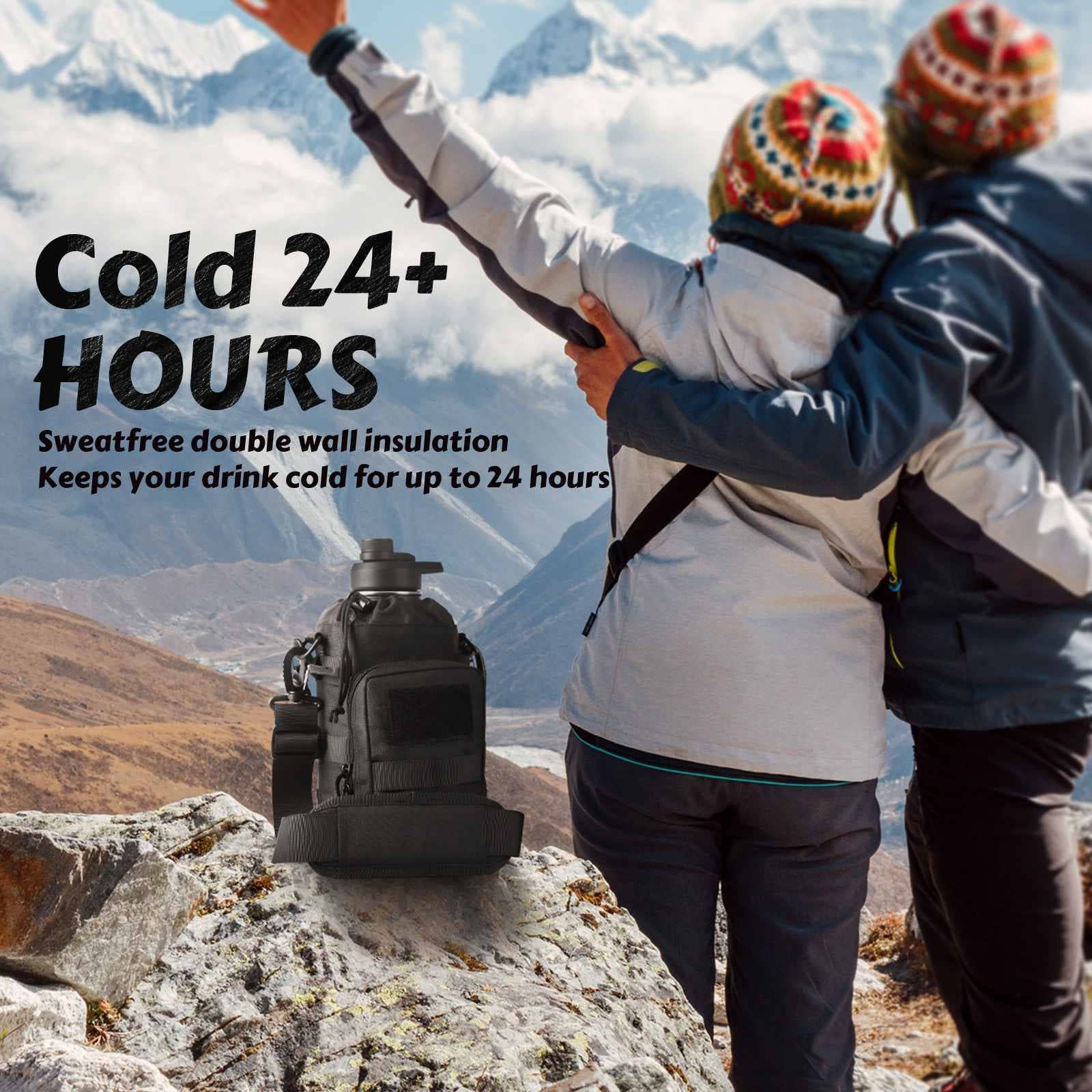 Antarctica Outdoors - Wholesale Water Bottle - Votagoo 64Oz Half Gallon Stainless Steel Insulated Tactical Water Bottle with Metal Military Water Bottle Tactical Carrier Bag24