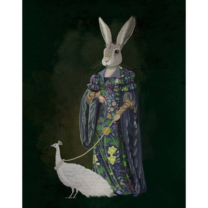 Impression artistique sur toile en édition limitée Lapin et lièvre paon blanc pour la vente par FabFunky Ltd