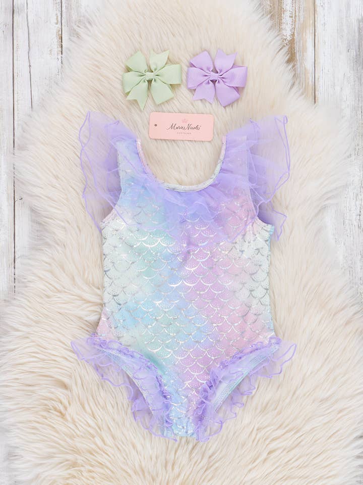 Zeemeerminschubben Tule Badpak voor wholesale door Marie Nicole Clothing