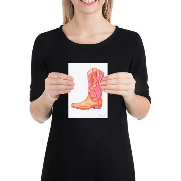 Shop Art by Audrey - Wholesale Art Print - Print Watercolor Hot Pink & Orange Cowboy Boot