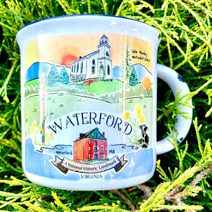 Sweetgum Studio - Wholesale Coffee Mug - Stoneware Distressed Mug with Blue Trim 14 oz.34