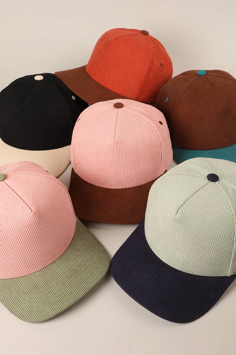 Fashion City - Wholesale Baseball Cap - Unisex - Plain Two Tone Corduroy 5 Panel Trucker Hat56
