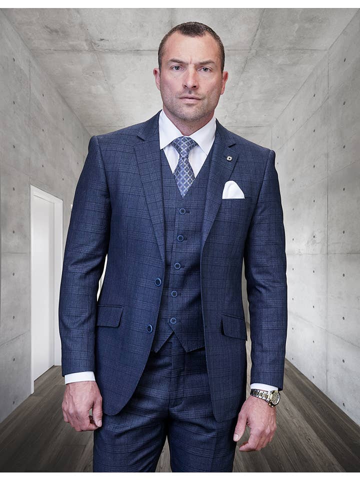 Statement Clothing – wholesale Suit set – men's – Pagnoli 3pc Plaid Tuxedo Set, Super 200's Italian Wool1