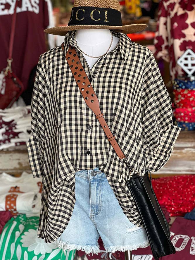 UNISHE - Wholesale Button Down Shirt - Women's - Plaid Print Button Up Oversize Blouse Shirt BBSP045