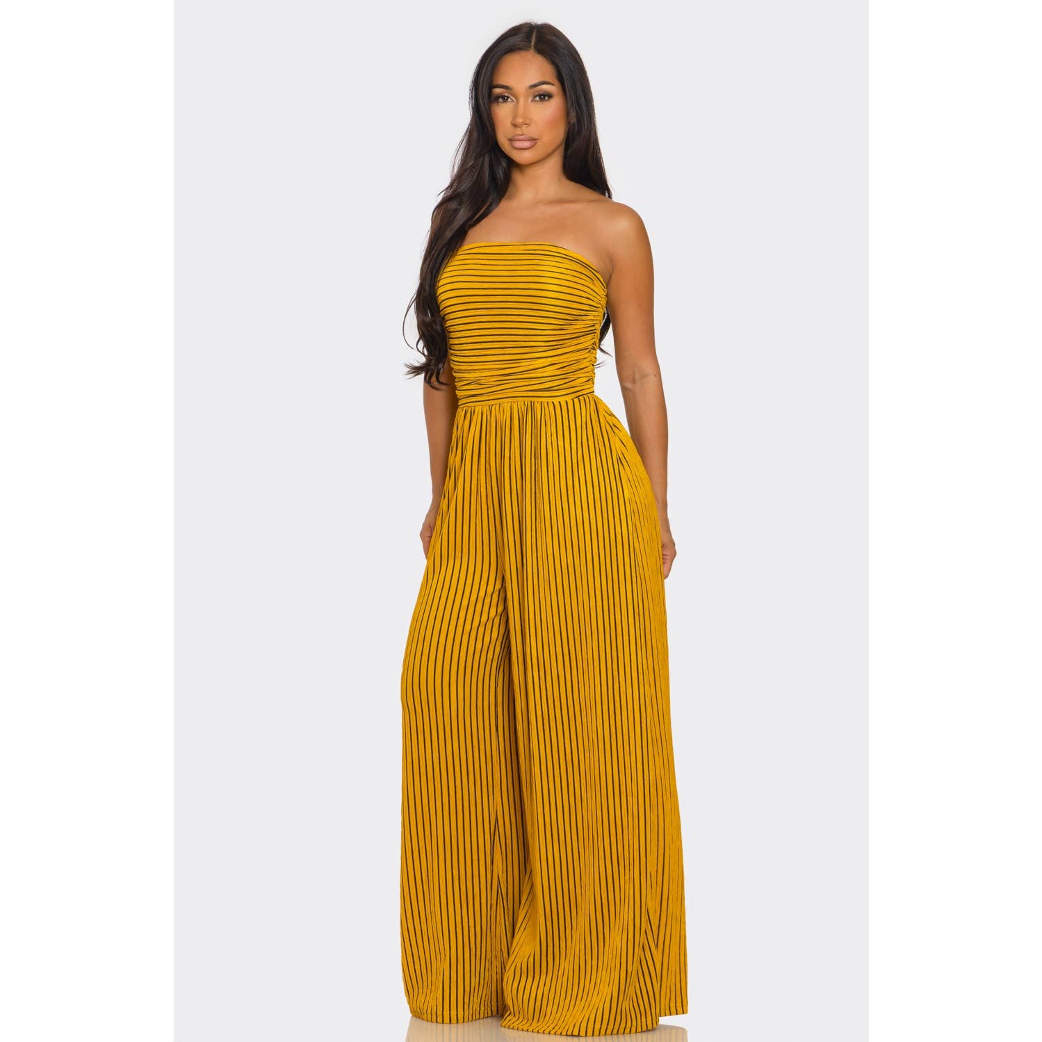 ITSSY - Wholesale Jumpsuit - Women's - Striped Strapless Pleated Wide Leg Jumpsuit15