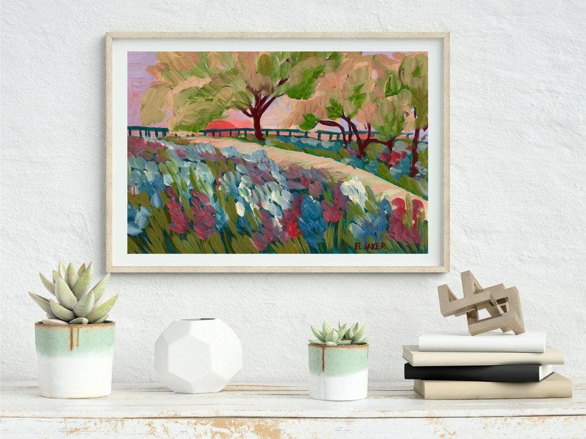 El Baker Art - Wholesale Art Print - Texas Hill Country Bluebonnets Print1