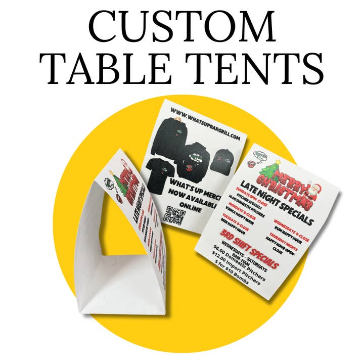 Double Sided Table Tents for wholesale by Color Custom Prints