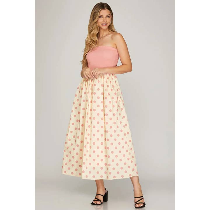 VESTIDO MIDI TUBO COM ESTAMPA DE BOLINHAS por atacado de STYLE USA