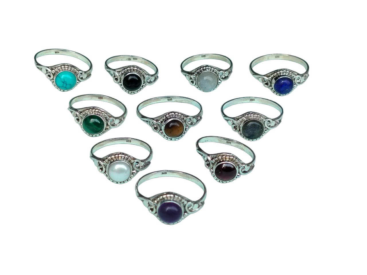 SILVER CAVE – wholesale Single stone/solitaire ring – Pack of 10 Handmade 925 Sterling Silver Rings With Gemstones1