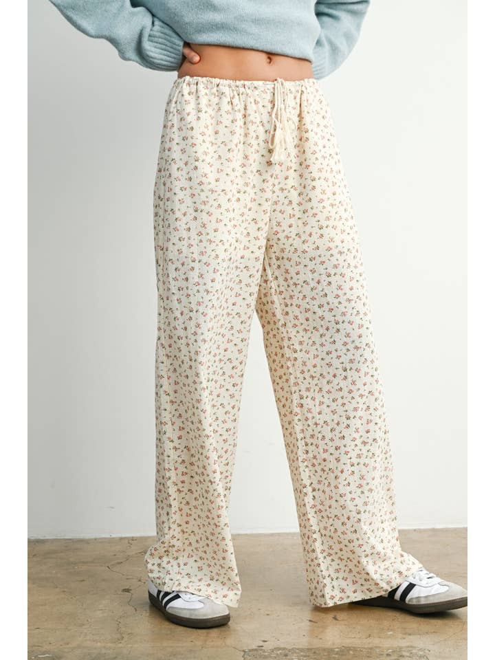 BUTTERMELON - Wholesale Pants - Women's - Floral Print Drawstring Pants - BMP781414