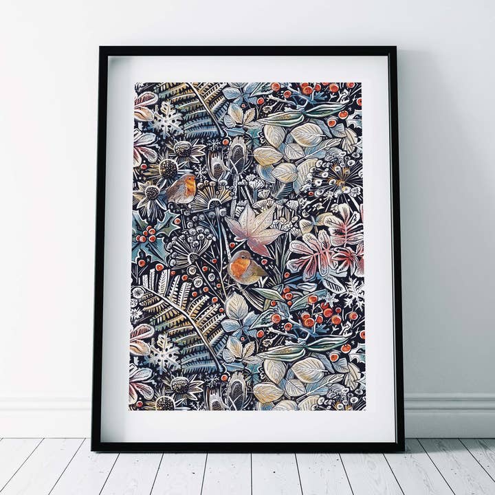 Impresión artística, hojas escarchadas, ingredientes botánicos de invierno para venta al por mayor de Freya's Prints