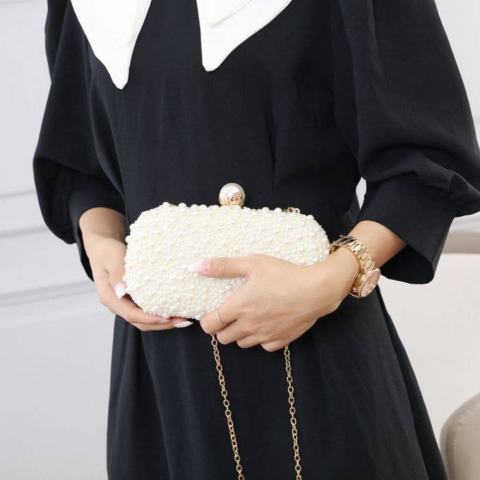 PEACH ACCESSORIES - Wholesale Clutch Bag - Women's - Pearl Elegance Evening Clutch Bag in Ivory CL21452
