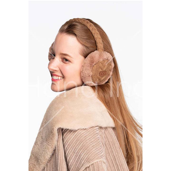 Hana - Wholesale Earwarmers/Ear Muffs - Women's - C.C Cable Knit Fur Earmuff Ear Warmer