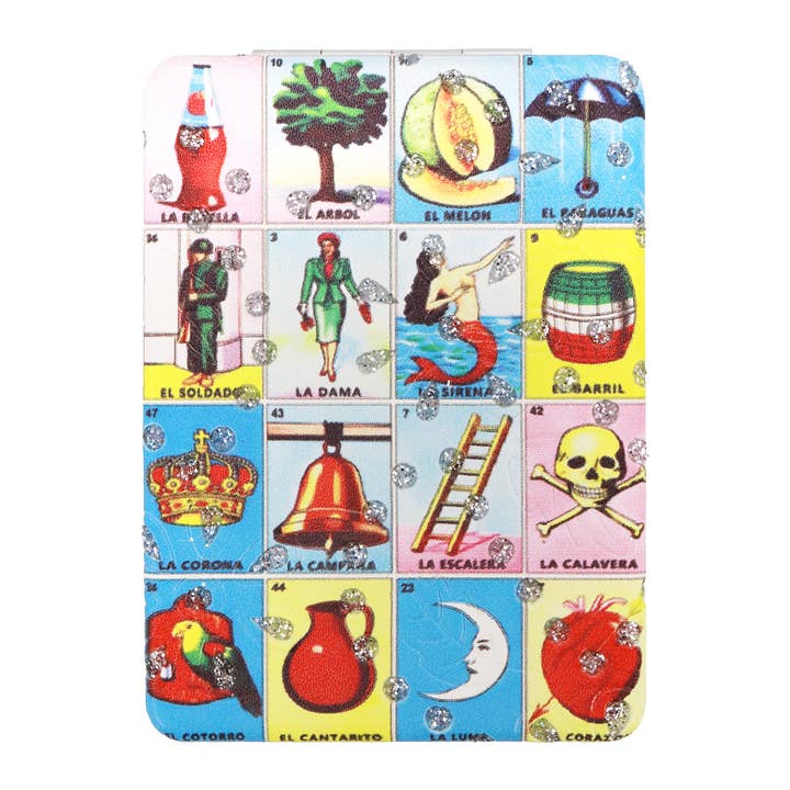 ASSORTED La Loteria Makeup Glitter Compact Mirror for wholesale on Faire7