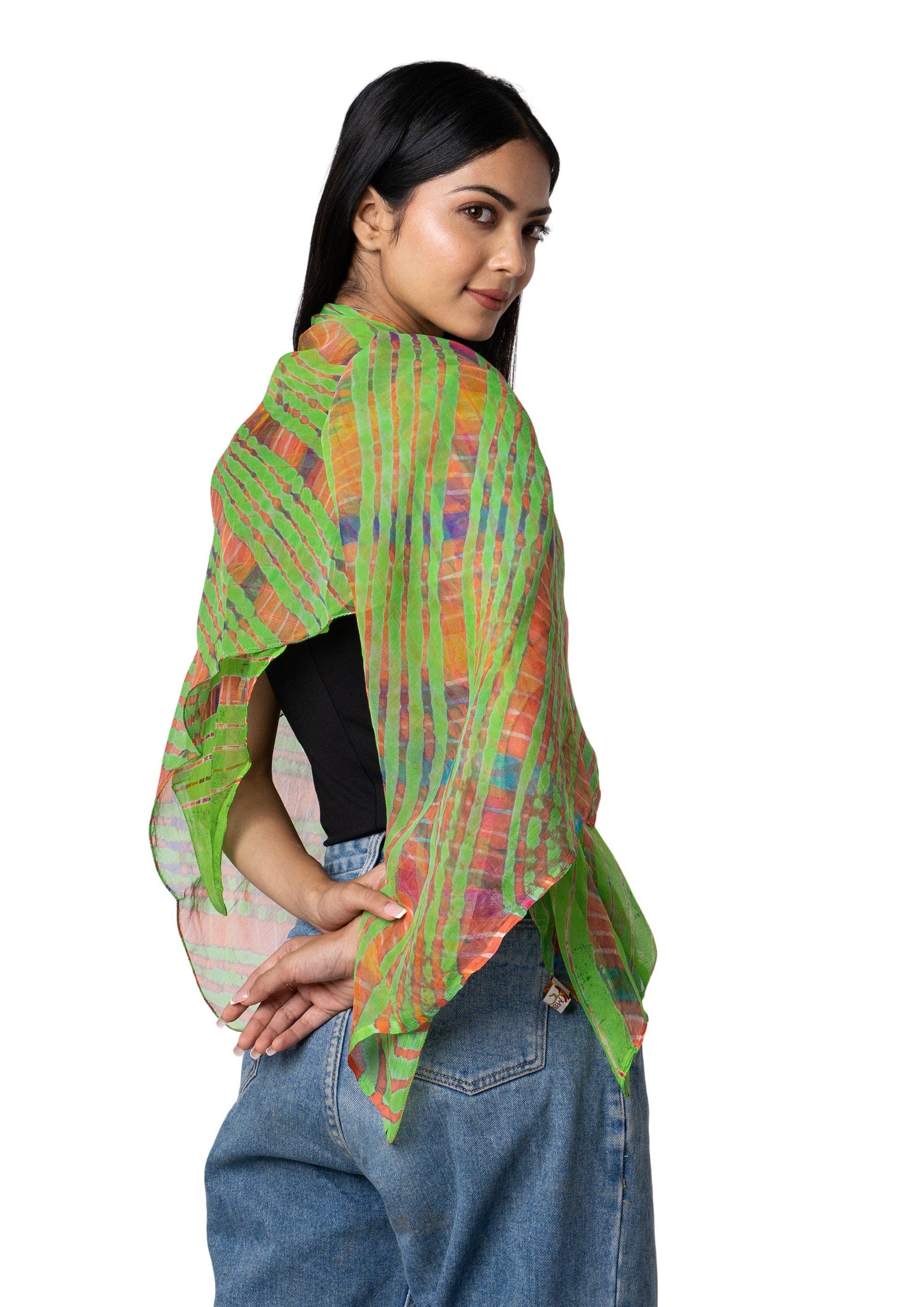 MALINI FASHION DESIGN PRIVATE LIMITED - Wholesale Scarf - Women's - Sciarpa quadrata in Seta Chiffon con tintura manuale colore verde4