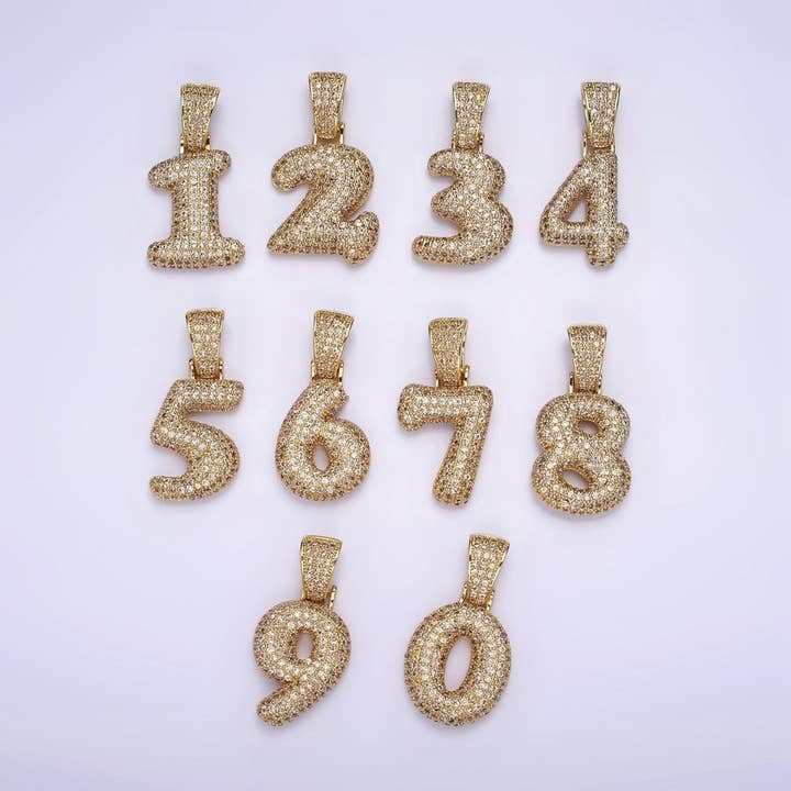 24K Gold Filled 25mm Number 0-9 ballon Clear Micro Paved CZ Pendant | AA695 - AA704 for wholesale by Aim Eternal
