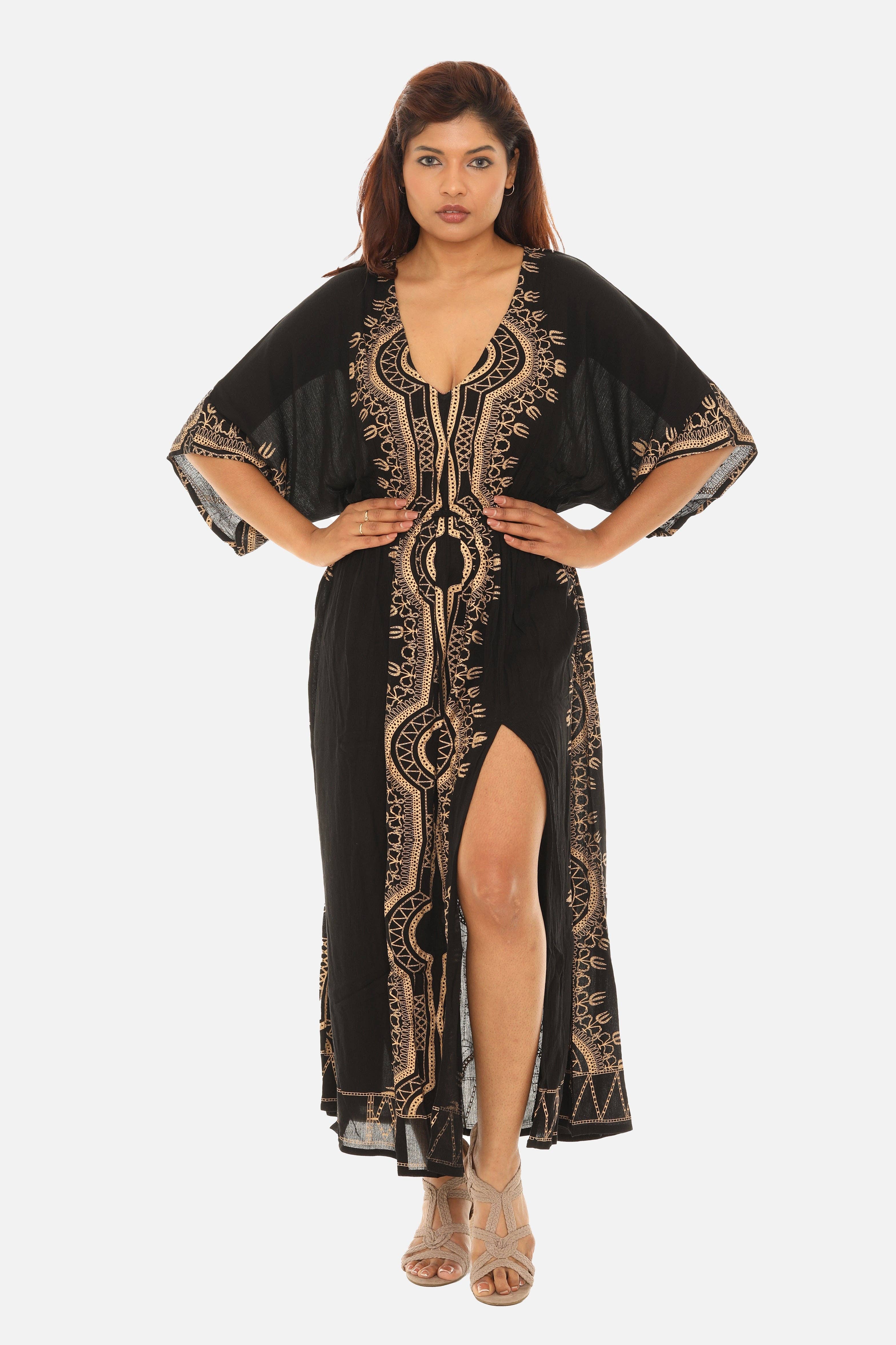 Shoreline Wear. INC – wholesale Kaftan - Dam – Bohemisk lång kaftan med blocktryck5